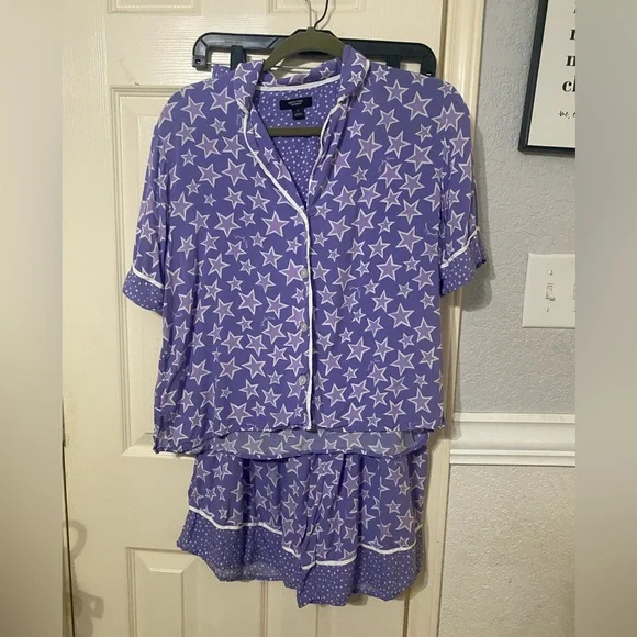Vera Wang short sleeve notch pajama & pajama culotte pants set in Amethyst star - Picture 1 of 11